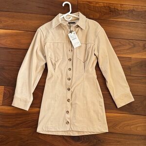 Zara Beige Button-Up Dress